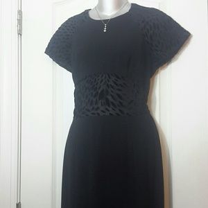 Long Black Crepe Dress with sheer Animal print